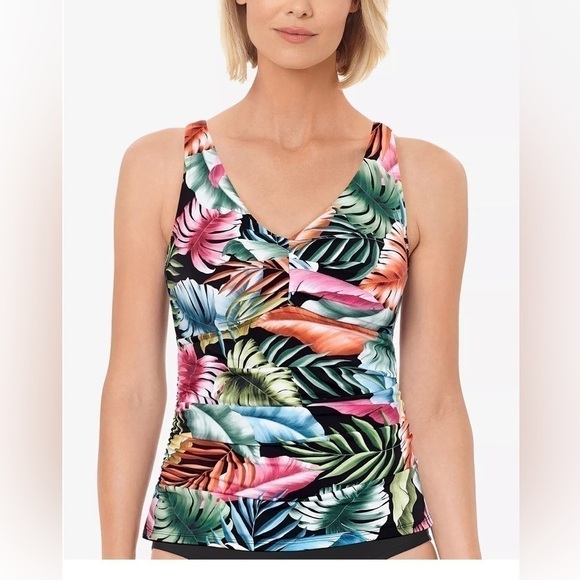 SWIM SOLUTIONS V-Neck Pleated Tummy-Control Tankini Top,swimming suit size 10 - Picture 3 of 14